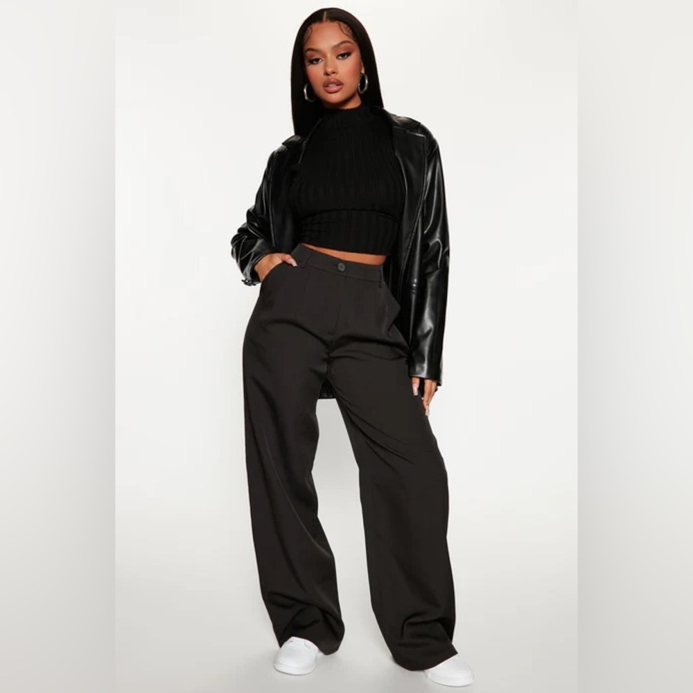 Fashion Nova Mid Rise Straight Leg Trousers